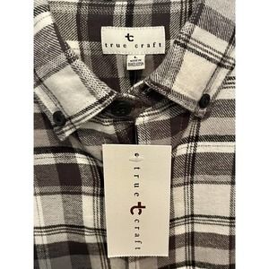 True Craft Shirt Large Black White Plaid Button Up Long Sleeve Flannel Mens New